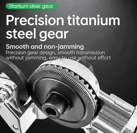Close-up of a precision titanium steel gear from Drill Nibbler Sheet Metal Cutter Attachment For Fast Burr Free Cuts.