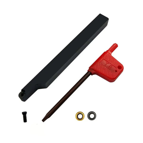 Lathe Turning Tool Holder Set With Three Eighths Inch And One Half Inch Shanks Featuring RCMT0602 Round Carbide Inserts For Steel And Stainless