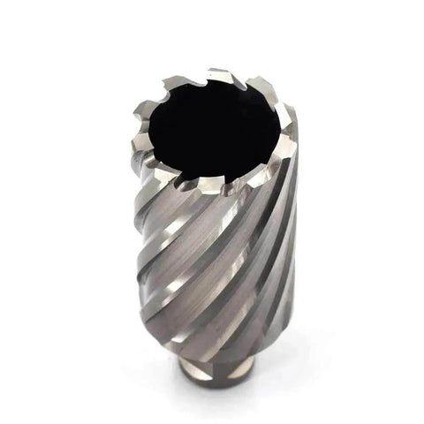 Three Quarters Inch Annular Cutter Kit With Weldon Shank For Magnetic Drill Press One Point Five Inch Cutting Diameter Two Inch Cutting Depth Two Flat HSS High Speed Steel Built Tough Be A Beast Workhorse And Compatible With Most Magnetic Drills JESTUOUS shown in metallic finish