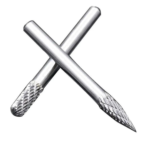 Tungsten Carbide Burr Set 10 Piece One Quarter Inch Shank Double Cut Rotary Burrs For Die Grinder Steel Metal Woodworking Tools