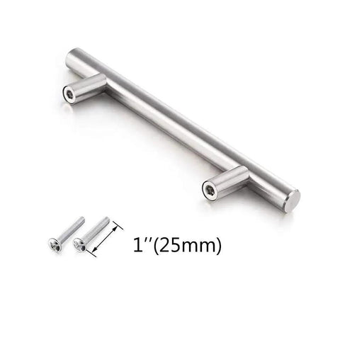 Stainless Steel Hollow Tube T Bar Cabinet Handles Pack Of 30 Brushed Nickel Finish 150mm with included screws