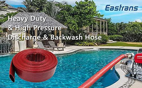Backwash hose, 2 in x 50 ft, Eastrans pool backwash hose, red, heavy-duty, high-pressure discharge hose