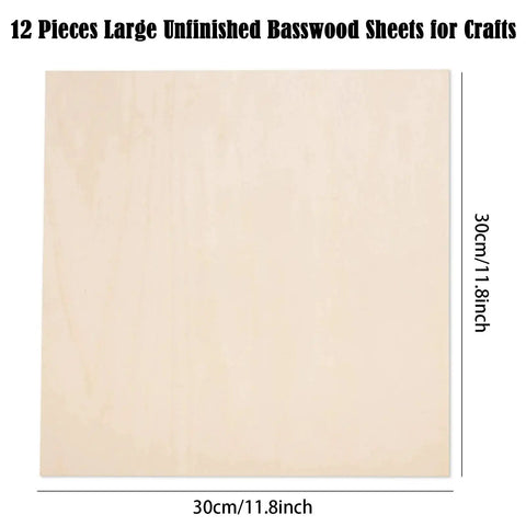 12 Pack Basswood Sheets For Crafts Measuring 12 By 12 Inches And 3mm Thick Unfinished Square Wood Boards With Smooth Surfaces For Laser Cutting Wood Burning Architectural Models Staining And DIY Projects
