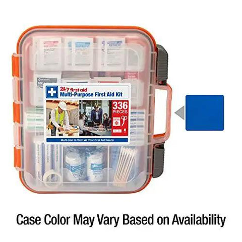 All-Purpose 100-Person Emergency First Aid Kit For Office, Home, And Car With OSHA Compliance in clear plastic case with latches