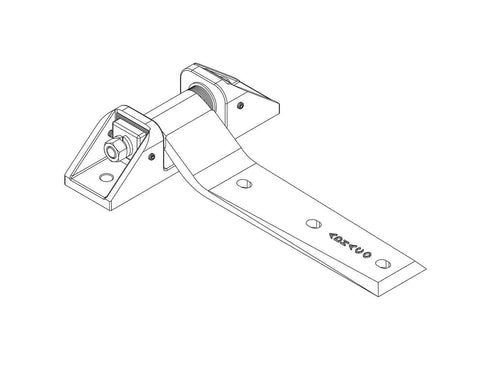 Diagram of a heavy duty strap hinge, industrial grade, left hinge, 6-way adjustable, gray, for commercial doors, front view illustration.
