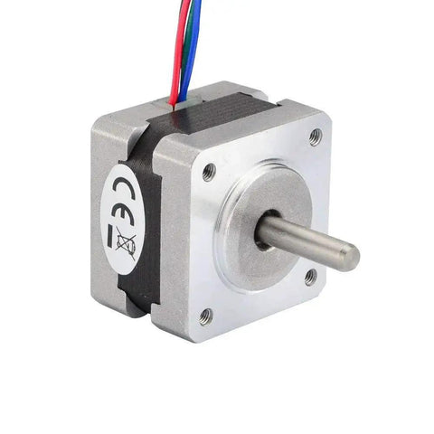 Beefy NEMA 14 Stepper Motor With 1.8 Degree Step Angle Bipolar Four Wire 12 Volt 0.4 Amp 14 Ncm, front view with wiring
