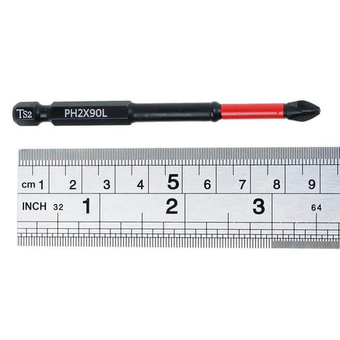 Magnetic Anti Slip Phillips PH2 Screwdriver Bit, 3.5 inch TS2 long impact driver bit, shown with ruler for size comparison.