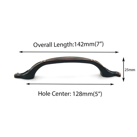 Solid Zinc Alloy Cabinet Pull Handle In Oil Rubbed Bronze, 7 Inch Overall Length, 5 Inch Hole Centers, Traditional Classic Design