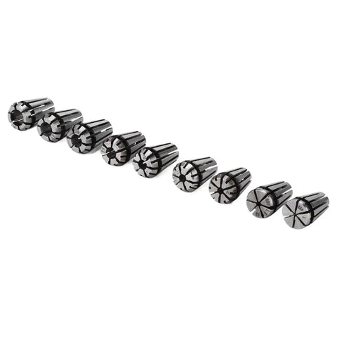 ER8 Collet Chuck Set 9 Piece for CNC Engraving Machines and Milling Lathes, multiple collet sizes, stainless steel, front view