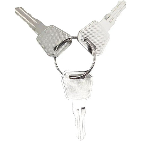 Three Pack Ignition Keys 1115-500016-00 Compatible With Big Joe Electric Pallet Jacks displayed on a metal keyring
