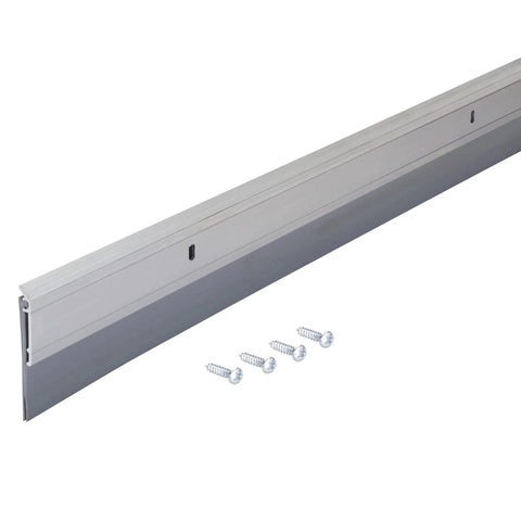 All-Season Door Sweep For Tight Draft Prevention And Energy Savings, Heavy-Duty Aluminum And Vinyl Construction, Easy Install, 36-Inch Length, Silver Finish For Residential And Commercial Doors By M-D Building Products, shown with screws