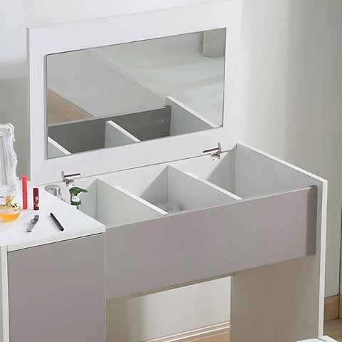 Lid Stay Torsion Soft Close Hinges For Vanity Desk And Lift Up Cabinets With Free Stop Functionality Concealed Hinges For Flip Top Mirrors Opens 105 Degrees Adjustable Load Capacity Built In Spring Zinc Alloy Slow Closing Doors And Lids installed on vanity desk with open mirror top view