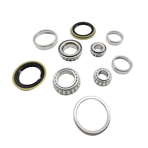 Front Wheel Bearings And Seals Kit Fits Ford Explorer Sport Trac Ranger Mazda B2300 B2500 B3000 B4000 Mercury Mountaineer 1995 Through 2011 Front Wheel Drive Applications Includes Bearings And Seals For Easy Install And Long Lasting Performance, showing various metal bearings and seals on white background.