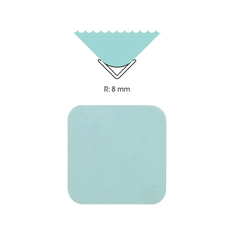 Diagram showing Round Corner Punch Lever Action 5/8 Inch For Paper Crafting And Scrapbooking with 8 mm radius for smooth edges.