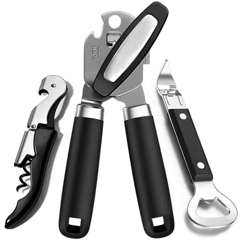 3 Piece Can Opener Bottle Opener and Wine Opener Set With Smooth Edge Manual Opener Magnetic Tip Heavy Duty Stainless Steel