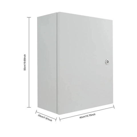 Durable Outdoor Electrical Box Lockable Enclosure, IP55 Waterproof NEMA Steel Case with hinged door, 50cm tall front view