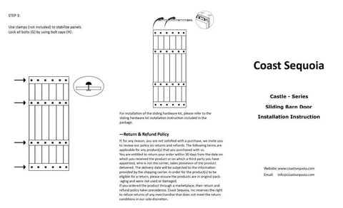 Installation guide for Knotty Pine Sliding Barn Door Kit 36 in Wide by 84 in High Dark Walnut Finish Handcrafted in USA.