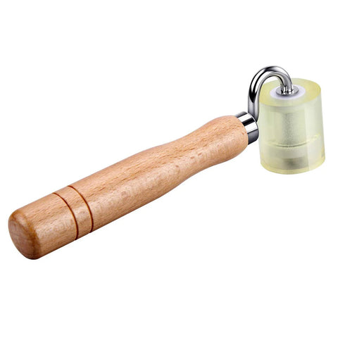 LUMITECO seam roller for auto sound deadening; wooden handle, chrome neck, yellow PU roller