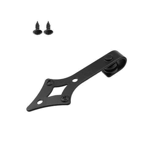 Heavy Duty Cabinet Sliding Barn Door Hardware Kit With J Shape Hanger Type 2 For TV Stands Cupboards Storage Cabinets Wardrobes In Carbon Steel With Frosted Track Finish For Waterproof Rustproof Corrosion Protection, showing hanger and screws.