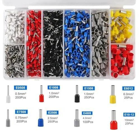 1250 Pieces Assorted Wire Ferrules and Insulated Copper Crimp Connectors Kit AWG 22 to 10 for Industrial Electrical Systems