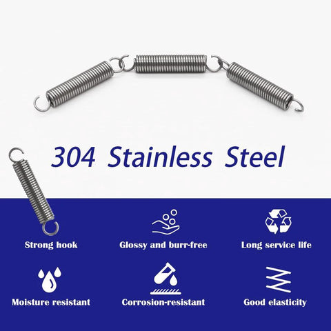 SP9600 small extension springs, 304 stainless steel, 1/4 in diameter x 1-1/2 in length with hooked ends