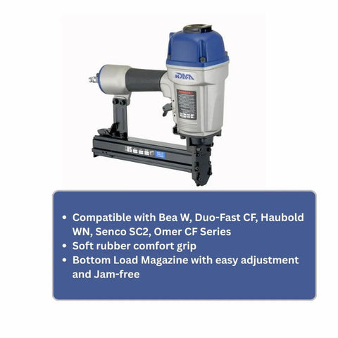 CF-15AA Corrugated Fastener Tool for Three Eighths To Five Eighths Inch Fasteners, side view showing tool with blue top