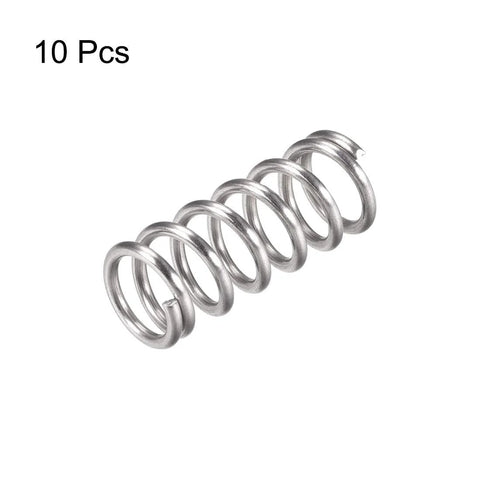 Compression spring, 304 stainless steel, 12 mm OD, 1.6 mm wire, silver