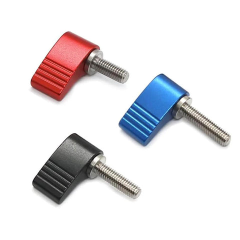 Red M8x20mm Thumb Screws With Handle Single Wing Rotating Knob Adjustable Stainless Steel 2 Pack shown with black and blue screws