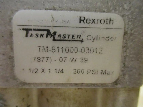 Label on Bosch Rexroth Cylinder TM-811000-03012 1-1/2 Bore By 1-1/4 Stroke Hydraulic Cylinder 200 PSI Quad Port