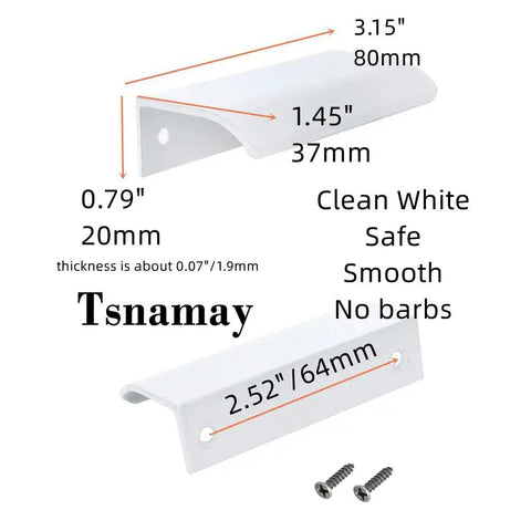 Six Pack White Arc Surface Drawer Pulls For Furniture Cabinets Edge Mount Hidden Cabinet Handles With 64 Millimeter Hole Diameter