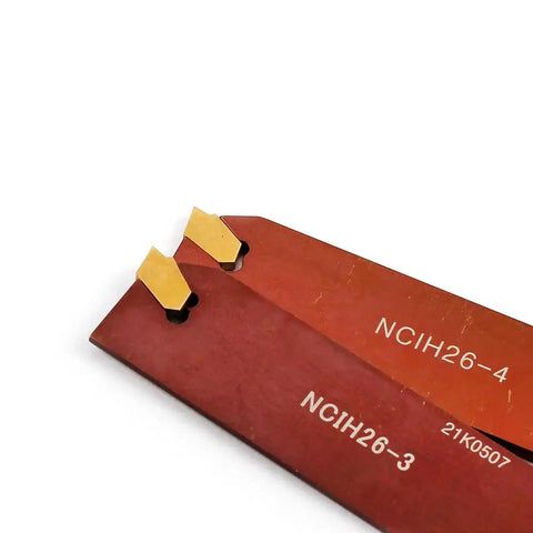 Pro Grade Three Quarters Inch Self Lock Block Tool Holder Set With Adjustable Blade NCIH26 3 And NCIH26 4 Plus Tin Coated GTN 3 And GTN 4 Carbide Inserts For Parting Grooving And Cut Off Jobs SLTBN19 5 Oscarbide close-up
