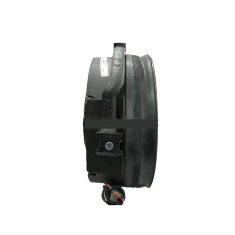 Electromagnetic clutch and brake DC motor assembly, side view with wiring, L8NH base