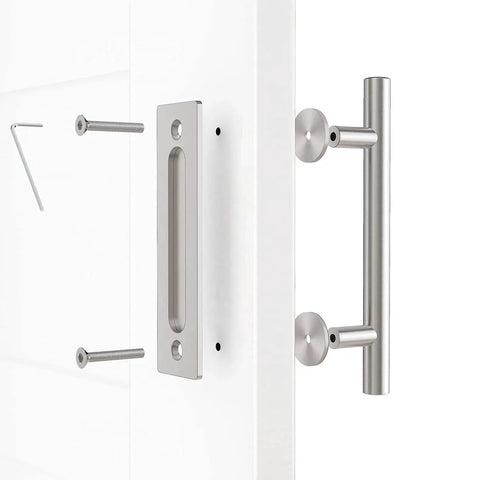 12 Pack Sliding Barn Door Handles Hardware Set With Flush Double Sided Finger Pull For Gates Garages And Cabinets Solid Steel