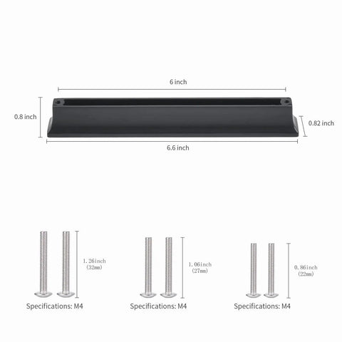 Diagram of 6 Inch Black Matte Cabinet Handles Set For Kitchen Cabinets And Drawers Durable Zinc Alloy Pulls showing dimensions and screws