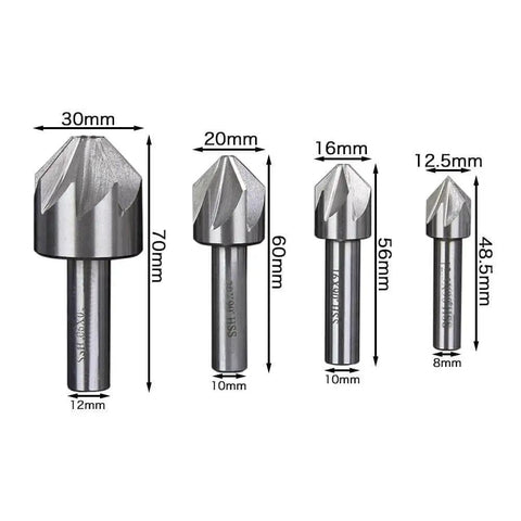 60 Degree Carbide Chamfer End Mill The Workhorse For Clean Chamfers And Deburring, various sizes, shown from front view