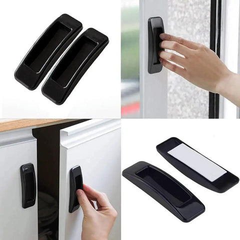 10 Pack Self Stick Push Pull Helper Abs Plastic Handles For Doors Cabinets Drawers Wardrobes Instant Adhesive Mount Black Easy Install