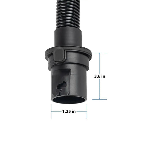 Close-up of connector on Six Foot Vacuum Accessory Hose For 1-1/4 Inch Systems Beefy Durable Plastic Construction Fits Most Vacuum Hose Setups Genuine Part For Attachments Long Reach For Tools And Tight Corners