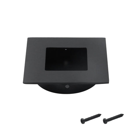 Matte Black 304 Stainless Steel Recessed Cabinet Handles Square Finger Pulls 2.4 X 2.4 Inches with screws, front view