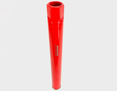 Front view of Heavy Duty 2 Inch Diamond Wet Core Drill Bit For Concrete Rebar Asphalt Brick And Masonry With One And A Quarter Inch Thread And Seventeen Inch Overall Length For Barrel Core Holes By BLUEROCK Tools.