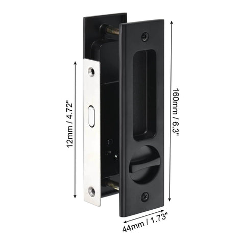 Invisible Recessed Pocket Door Lock With Handle Sliding Barn Door Latch Kit With Keys Black Finish Fits 35 To 55 Millimeter Thick Doors Easy Install And Durable Mortise Lock For Home Closet And Furniture Hardware showing dimensions 160mm x 44mm.