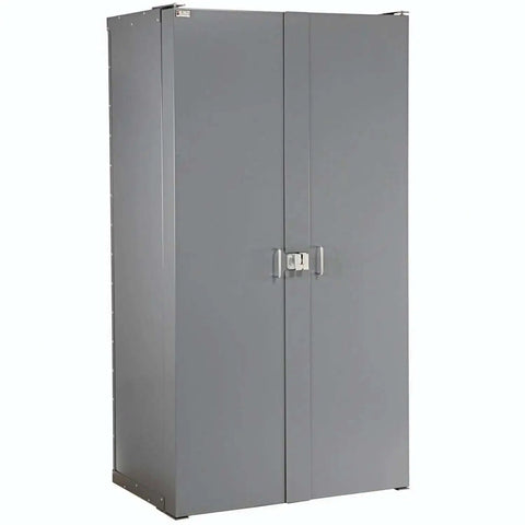 Deep Door Bin Cabinet With 68 Red Plastic Bins Padlockable Steel Cabinet For Tool And Parts Storage closed view