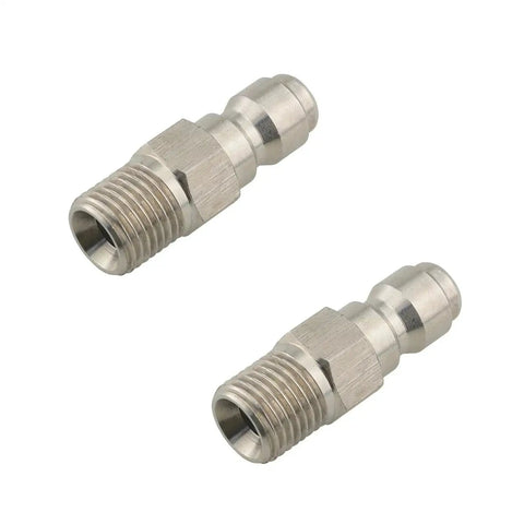 2 Pack One Quarter Inch Pressure Washer Quick Connect Couplers To One Quarter Inch NPT Male Fittings Stainless Steel Durable Plug Set