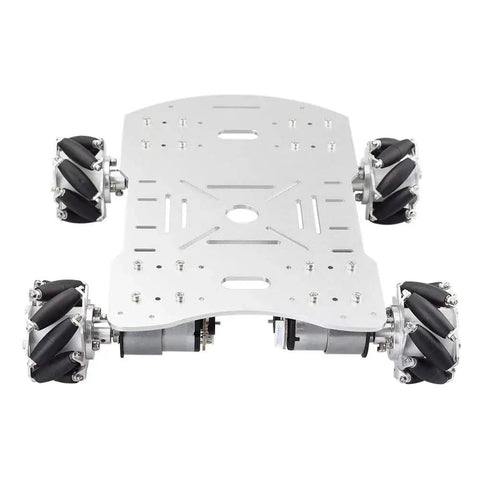 Mecanum Omni Wheel Robot Car Kit With 4X 12V 330RPM Motors 4WD Chassis for Arduino and Raspberry Pi DIY STEM Education, aluminum frame.