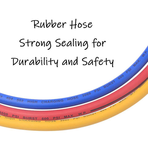 Uenede 3pcs refrigerant charging hoses set, 60 in length, blue red yellow, 1/4 in thread for R12/R22/R134A car HVAC