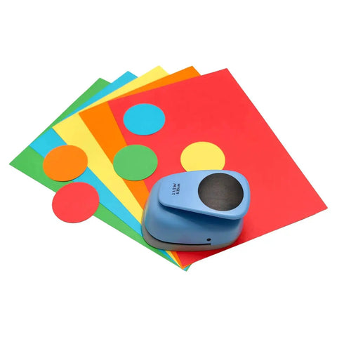 Two And A Half Inch Circle Hole Punch Cutter for Paper Crafts with punched circles on colored cardstock