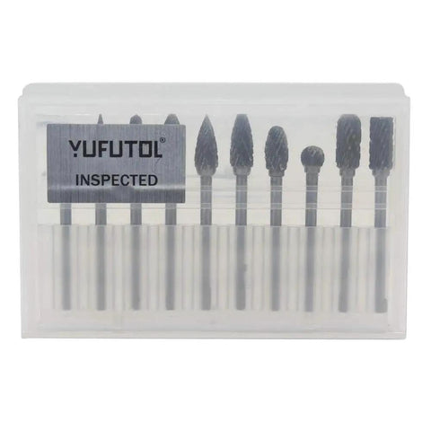 10 Piece Double Cut Carbide Burr Set For Die Grinder And Rotary Tools By YUFUTOL Pro Grade 3mm Shank Fits Dremel And Most Small Rotary Tools