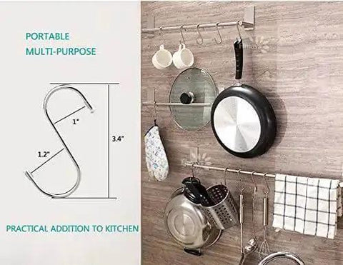 20 Pack 3.4 Inch Stainless Steel S Shaped Hooks Heavy Duty Hangers For Kitchen Workshop Bathroom Garden Multi Purpose Use hung on kitchen wall rack