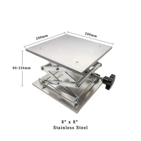 Stainless Steel Lab Jack Stand Platform 8x8 Inch Scissor Lift 80-326mm 50kg, front view with measurements visible.