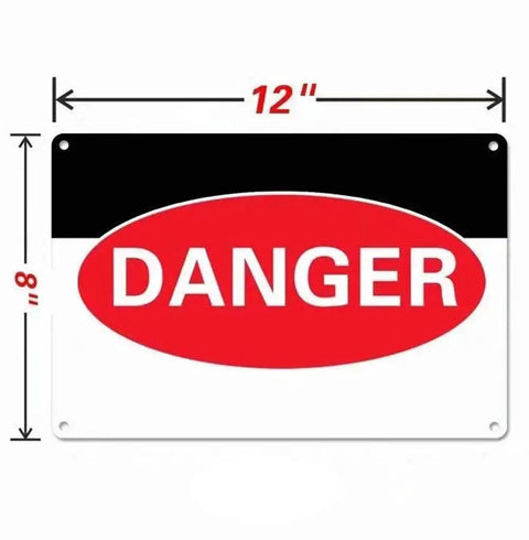 Danger sign in red and white on black background, measuring 8x12 inches, resembling BBQ Metal Tin Sign 8 By 12 Inch Turn Off Burners And Clean Gas Tank Spills On Grills Aluminum Wall Decor For Kitchen Barbecue Pit And Man Cave Durable Weather Resistant Aluminum Sign For Outdoor And Indoor Use And A Great Gift For Grill Masters