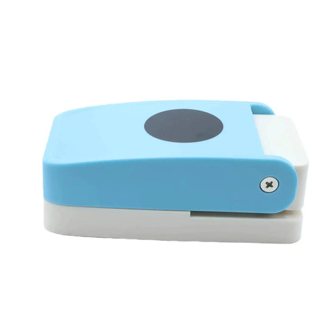 Side view of blue Candy Color Circle Punch 1.5 Inch Lever Round Punch for scrapbooking and card making, 38mm hole punch with easy lock mechanism.